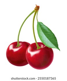 a pair of cherries with leaf