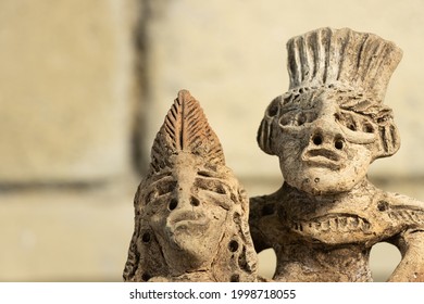 Pair of Carved Stone Aztec Warrior Style Figurines from Mexico