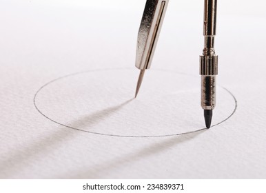 pair of compasses drawing circle on a paper