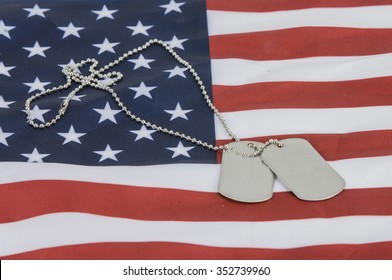 Pair Of Dog Tags Blank On American Flag