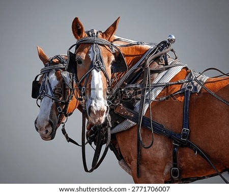 A pair of draft horses wait for their turn to perform