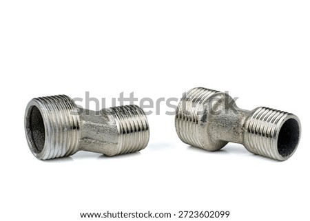 Pair of eccentrics connectors in . Eccentric mixer adapter faucet. Isolated on white background.