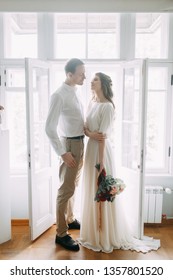 A pair of European-style fine art. Wedding photo shoot in the light Museum.  - Shutterstock ID 1357801520