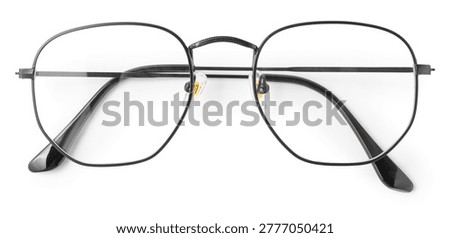 Pair of eyeglasses with metal frame isolated on white