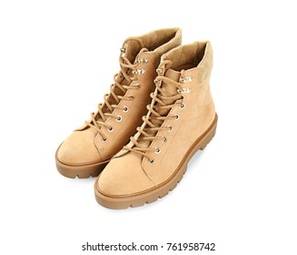 Pair of female boots on white background - Shutterstock ID 761958742