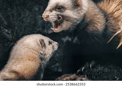 A pair of ferrets in a grassy meadow. - Powered by Shutterstock