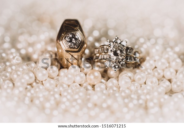 Pair Gold Wedding Rings Diamonds On Stock Photo 1516071215 