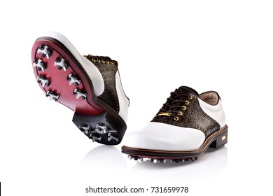 A Pair Of  Golf Shoes With Isolated Background.