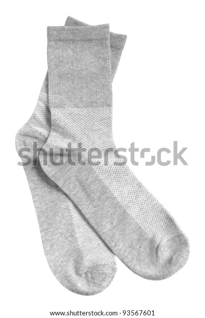 Pair Gray Socks Isolated On White Stock Photo (Edit Now) 93567601