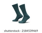 Pair of green cotton socks isolated on white. Set of short socks for sports as mock up and label for advertising, logo, branding.