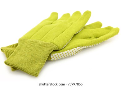 Pair Of Green And White Garden Gloves, Clean And Unused, Over White