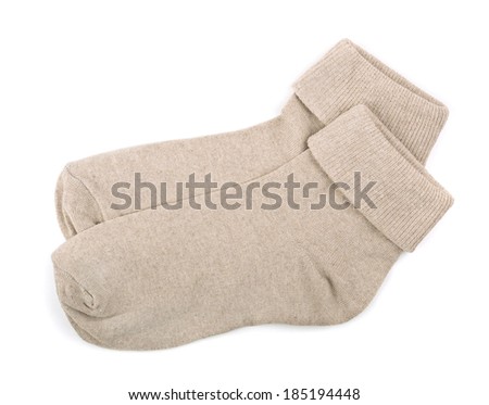 Pair of grey cotton socks isolated on white