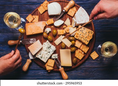 Pair Have A Nice Evening With Cheese Plate And Wine