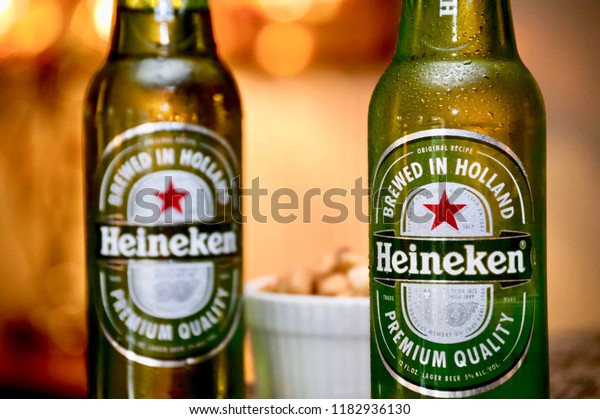 Pair Heineken Beer Bottles Bowl Mixed Stock Photo Edit Now