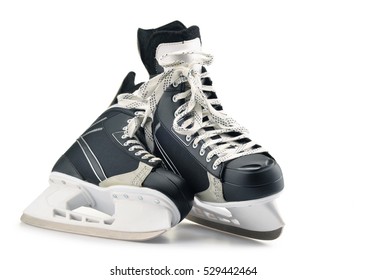 Pair Of Ice Hockey Skates Isolated On White Background.