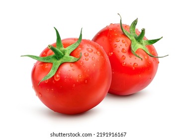 Pair of  juicy red Tomatoes with water droplets isolated on white background. Clipping path. - Powered by Shutterstock