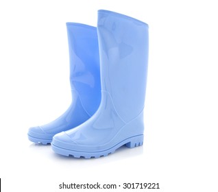Pair Of Light Blue Wellington Boots on a White Background
