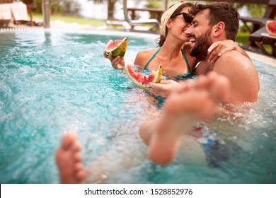 Pair In Love Having Fun In Swiming Pool 