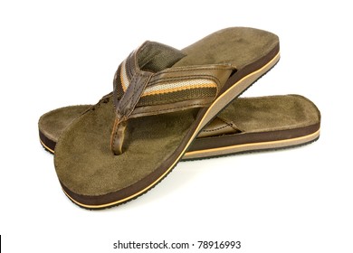 old khaki men's flip flops