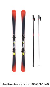 Pair of mountain skis and poles isolated on white background - Shutterstock ID 1959714160