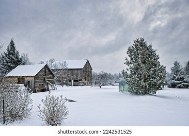 A Pair of Old Barns in the Snow - Shutterstock ID 2242531525