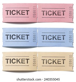 Pair Of Old Vintage Paper Tickets Set Isolated