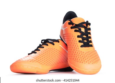 Pair Of Orange  Sport Shoes On White Background.