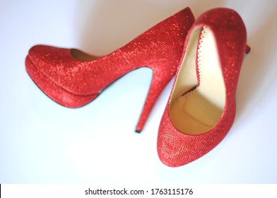  Pair Of Red Glittery High Heeel Shoes