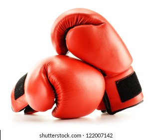 Pair of red leather boxing gloves isolated on white - Shutterstock ID 122007142