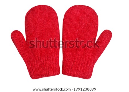 pair of red mittens. Isolate on white.