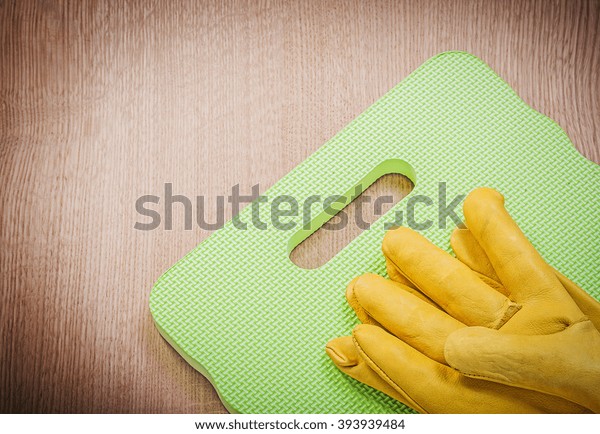 Pair Safety Leather Gloves Garden Mat Stock Photo Edit Now 393939484