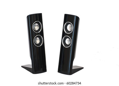Pair of Small Computer Speakers Isolated on White