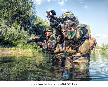 Pair Soldiers Action During River Raid Stock Photo 694790125 