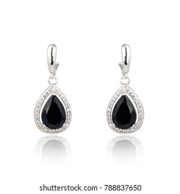 Pair Of Spinel Diamond Earrings Isolated On White Background