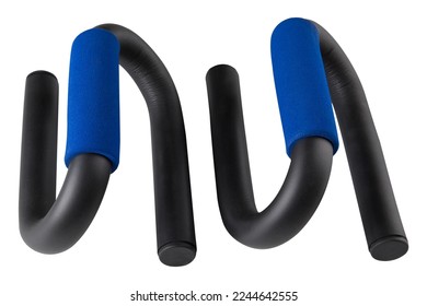 pair of sports supports for push-ups from the floor, with blue neoprene handles, on a white background, isolate - Shutterstock ID 2244642555
