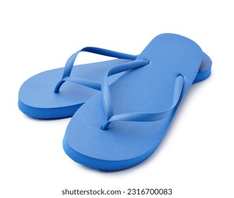 Pair of stylish blue flip-flops on white background - Powered by Shutterstock