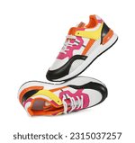 Pair of stylish colorful sneakers isolated on white