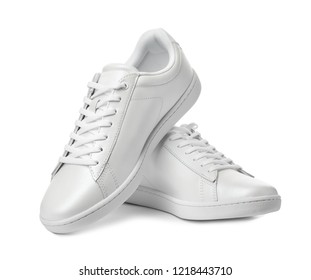 White Leather Sneakers Images, Stock 