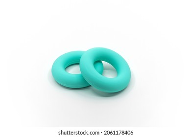 A pair of two mint circles superimposed on a white background