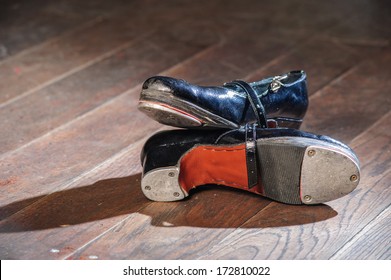 Pair Of Used Dancers Tap Shoes.