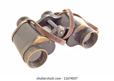 Pair Of Vintage Binoculars Isolated On White