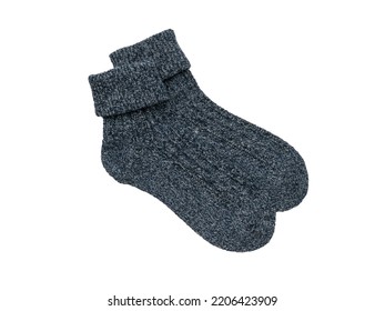 A Pair Of Warm Socks Isolated On A White Background. Minimal Footwear Concept. Flat Lay.