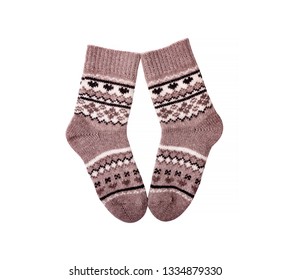Pair Of Warm Winter Socks Isolated On White.