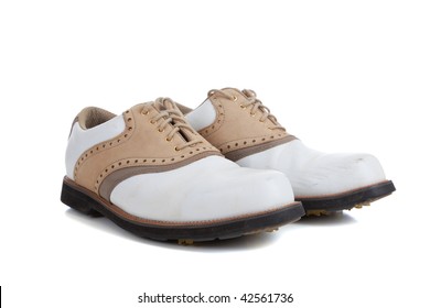 A Pair Of White Golf Shoes On A White Background