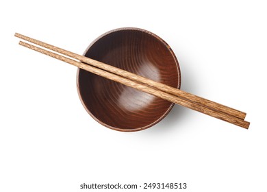 Pair of wooden chopsticks and wooden bowl isolated on a white background. - Powered by Shutterstock