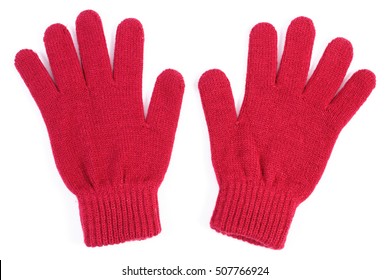 Pair of woolen gloves for woman on white background, womanly accessories, warm clothing for autumn or winter