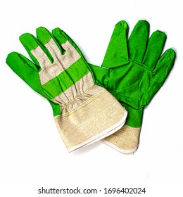 Pair Of Work Gloves With Green Accents On A White Background