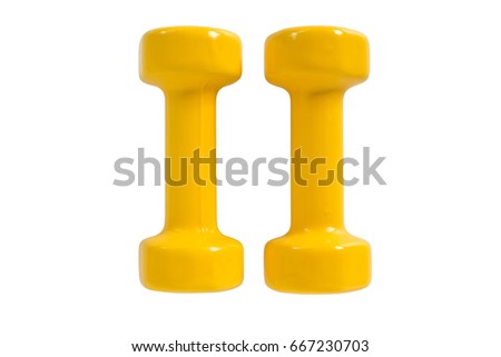 pair of yellow dumbbells Isolated on white background