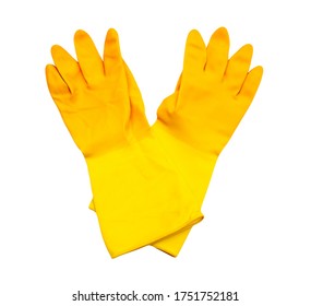 Pair of yellow rubber household cleaning gloves