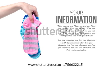 Pairs socks cotton in hand on white background isolation, copy space